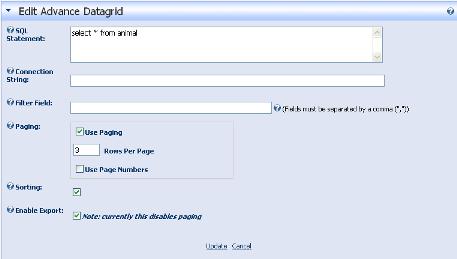 Wfra Advanced Data Gridの設定画面